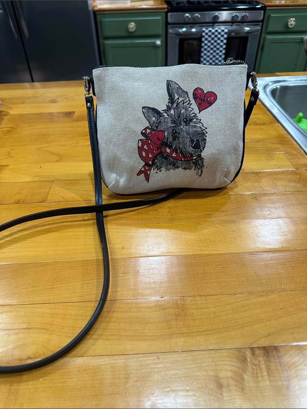 Brighton Cream Canvas Crossbody with Dog Illustration and Red Accents